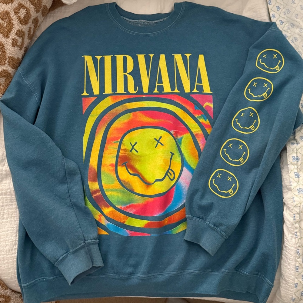 Urban Outfitters Blue and Yellow Nirvana Hoodie
